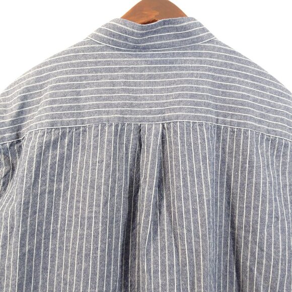 Celtic Ranchwear Shirt Large Long Sleeve Mandarin Collar Blue White Striped - Picture 9 of 10